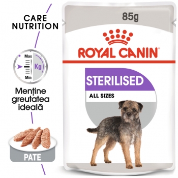 Royal Canin Sterilised Adult, 2 x bax hrană umedă câini sterilizați, (pate), 85g x 12