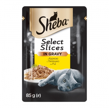SHEBA Select Slices, Pui, plic hrană umedă pisici, (în sos), 85g (în imagine 2022