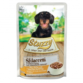 STUZZY Shreds, XS-XL, Pui și Șuncă, plic hrană umedă câini, (în suc propriu), 100g pentruanimale.ro imagine 2022