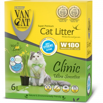 VANCAT Clinic Ultrasensitive (Green), Așternut Igienic Pisici, Granule Bentonită, Aglomerant, Fără Praf, Neutralizare Mirosuri, Cutie, 6L