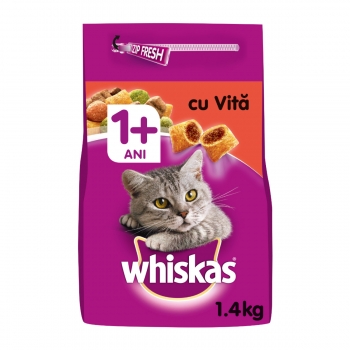 WHISKAS Adult, Vită, hrană uscată pisici, 1.4kg pentruanimale.ro