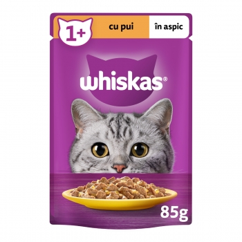 WHISKAS, Pui, plic hrană umedă pisici, (în aspic), 85g (în imagine 2022