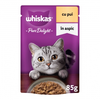 WHISKAS Pure Delight, Pui, plic hrană umedă pisici, (în aspic), 85g (în imagine 2022