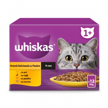 WHISKAS Selectii, Pasăre, plic hrană umedă pisici, (în sos), multipack, 85g x 12 (în imagine 2022