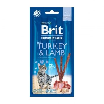 BRIT Premium By Nature, recompense fără cereale pisici, batoane, Curcan și Miel, 3buc