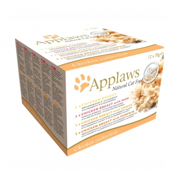 APPLAWS Chicken Selection Multipack, 4 arome ( Pui, Pui și Șuncă, Pui și Dovleac, Pui și Brânză), pachet mixt, conservă hrană umedă pisici, 70g x 12 70g imagine 2022