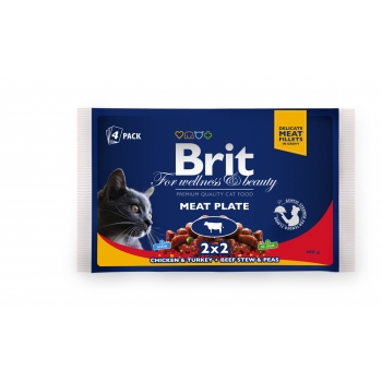 BRIT Premium Multipack Meat Plate, 2 arome, pachet mixt, plic hrană umedă pisici, (în sos), 100g x 4 pentruanimale