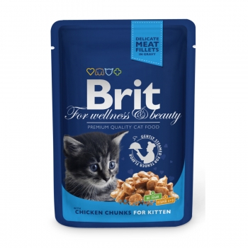 BRIT Premium Kitten, Pui, plic hrană umedă pisici junior, (în sos), 100g (în