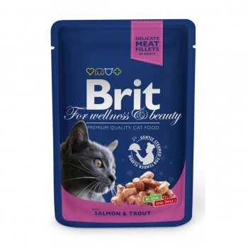 BRIT Premium, Somon și Păstrăv, plic hrană umedă pisici, (în sos), 100g (plic) imagine 2022