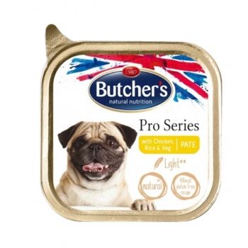 BUTCHER’S Pro Series Light, XS-S, Pui, tăviță hrană umedă câini, obezitate, (pate), 150g (obezitate imagine 2022