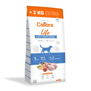 Calibra Dog Life Adult Medium Breed cu Pui, 12kg+2kg GRATUIT 12kg+2kg imagine 2022