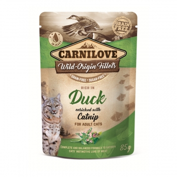 CARNILOVE, File Rață cu Catnip, plic hrană umedă fără cereale pisici, (în sos), 85g (în imagine 2022
