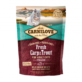CARNILOVE Fresh Sterilised, Crap și Păstrăv, hrană uscată fără cereale pisici sterilizate, 400g Carnilove imagine 2022
