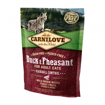 CARNILOVE Hairball Control, Rață și Fazan, hrană uscată fără cereale pisici, limitarea ghemurilor de blană, 400g Carnilove imagine 2022