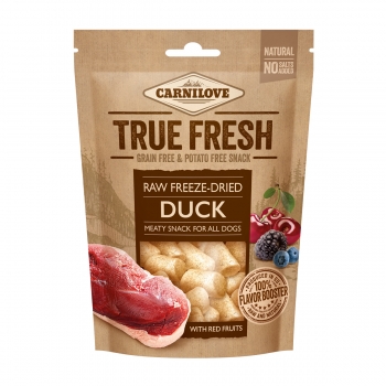 CARNILOVE True Fresh Raw Freeze-Dried, Rață cu 5 Fructe Roșii, recompense presate la rece fără cereale câini, 40g