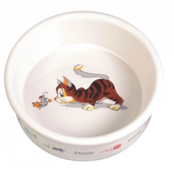 Castron Ceramic pentru Pisica 0.2 litri/11 cm, Alb pentruanimale