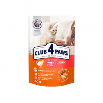 CLUB 4 PAWS Premium Kitten, Curcan, plic hrană umedă pisici junior, (în aspic), 80g (în imagine 2022