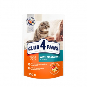 CLUB 4 PAWS Premium, Macrou, plic hrană umedă pisici, (în sos), 100g (în imagine 2022