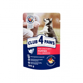 CLUB 4 PAWS Premium Puppy, Curcan, plic hrană umedă câini junior, (în sos), 100g (în imagine 2022