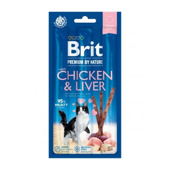 BRIT Premium By Nature, recompense fără cereale pisici, batoane, Pui și Ficat, 3buc 3buc imagine 2022