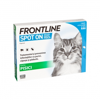 FRONTLINE Spot-On, soluÈ›ie antiparazitarÄƒ, pisici, 3 pipete
