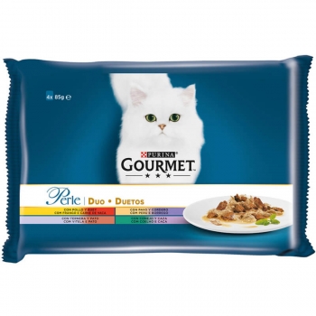PURINA Gourmet Perle, 4 arome (Pui și Vită, Curcan și Miel, Vițel și Rață, Iepure și Vânat), pachet mixt, plic hrană umedă pisici, (în sos), 85g x 4 (plic) imagine 2022