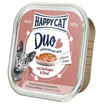 Happy Cat Duo Menu, cu Pui si Vita, 100 g imagine