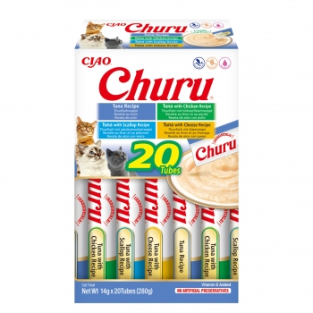 INABA Churu Tuna Varieties (Ton, Ton și Pui|Brânză|Scoici), cutie, tub recompense fără cereale pisici, (topping), 280g 280g imagine 2022
