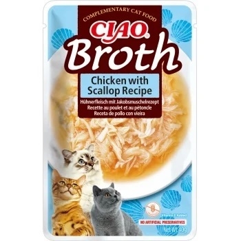 INABA Ciao Broth , Pui și Scoici, plic hrană umedă fără cereale pisici, (în supă), 40g (în imagine 2022