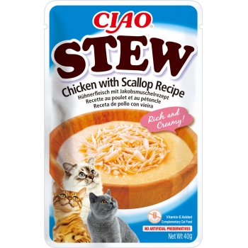 INABA Ciao Stew, Pui și Scoici, plic hrană umedă fără cereale pisici, (în sos), 40g (în imagine 2022