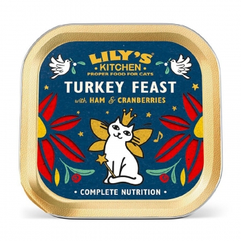 LILY’S KITCHEN Christmas Turkey Feast, Curcan și Șuncă, taviță hrană umedă fără cereale pisici, (In Suc Propriu), 85g (în imagine 2022