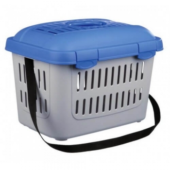 TRIXIE Midi Capri, cușcă transport câini și pisici, XS(max. 5kg), plastic, deschidere superioară, cu curea de umăr, albastru și gri, 44 x 33 x 32 cm 5kg