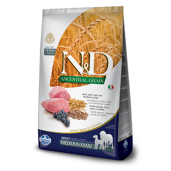 N&D Ancestral Grain Dog Adult Med&Maxi Cu Miel, Ovaz Si Afine, 12 Kg