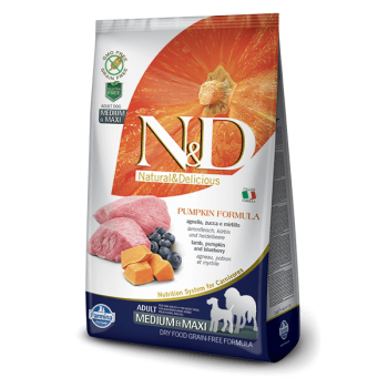 N&D Grain Free Adult Medium si Maxi Miel, Afine si Dovleac, 2.5 Kg 2.5