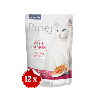 Pachet 12 Plicuri Piper Cat Adult cu Somon, 100 g imagine
