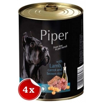Pachet 4 Conserve Piper Adult cu Carne de Miel, Morcovi si Orez Brun, 800 g imagine