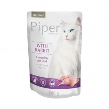 Piper Cat Adult Sterilizat cu Iepure, plic pachet economic hrana umeda pisici, 100g