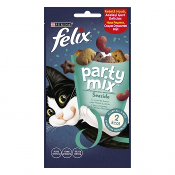 PURINA Felix Party Mix Ocean Mix, recompense pisici, Somon, Pește Pollock și Păstrăv, 60g