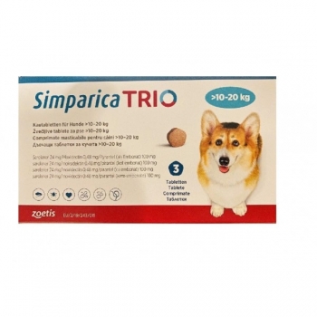 SIMPARICA Trio, comprimate masticabile antiparazitare, câini 10-20kg, 24 mg, 3 comprimate pentruanimale.ro imagine 2022