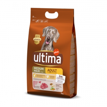 ULTIMA Dog Medium & Maxi Adult, Vită, hrană uscată câini, 3kg pentruanimale.ro