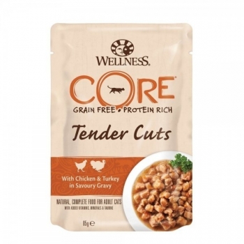Wellness Core Cat Tender Cuts Pui si Curcan, in Sos, 85 g Cat imagine 2022